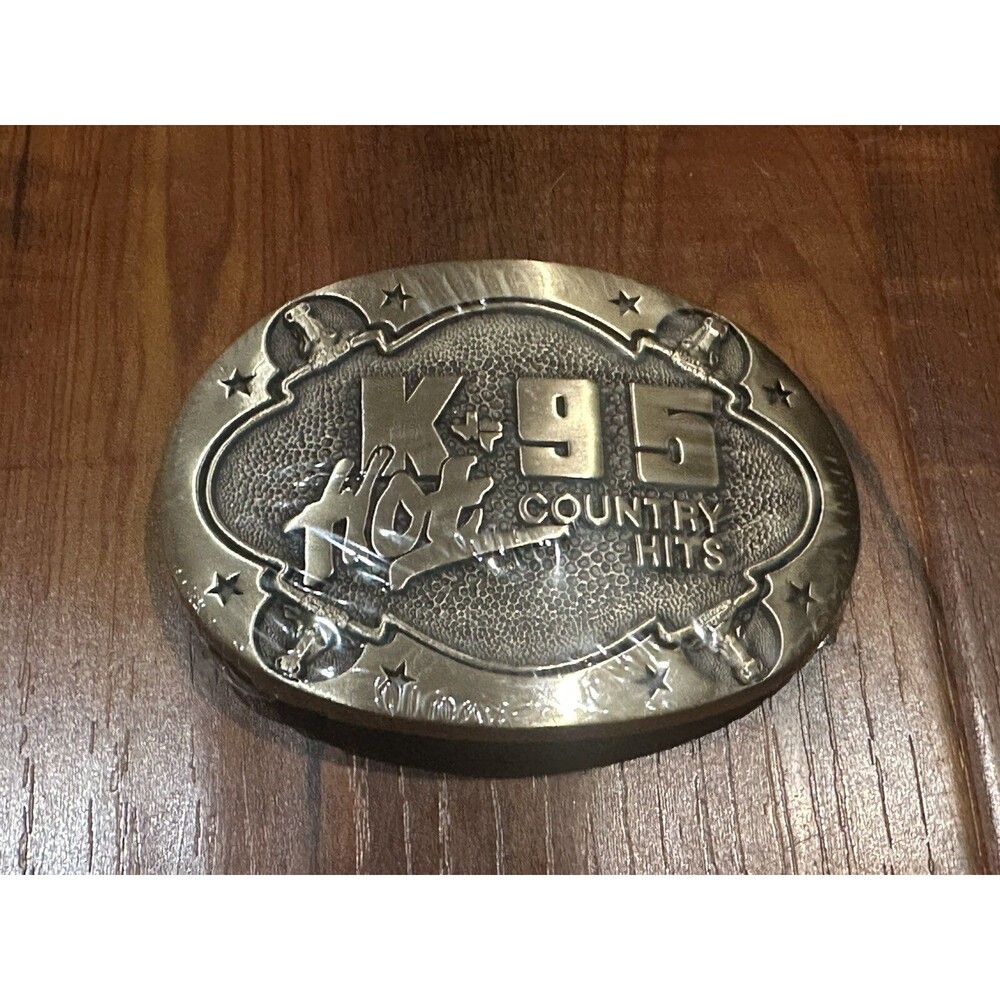 VTG K95 Hot Country Hits Waco Texas Radio Station Solid Brass Belt Buckle - NOS